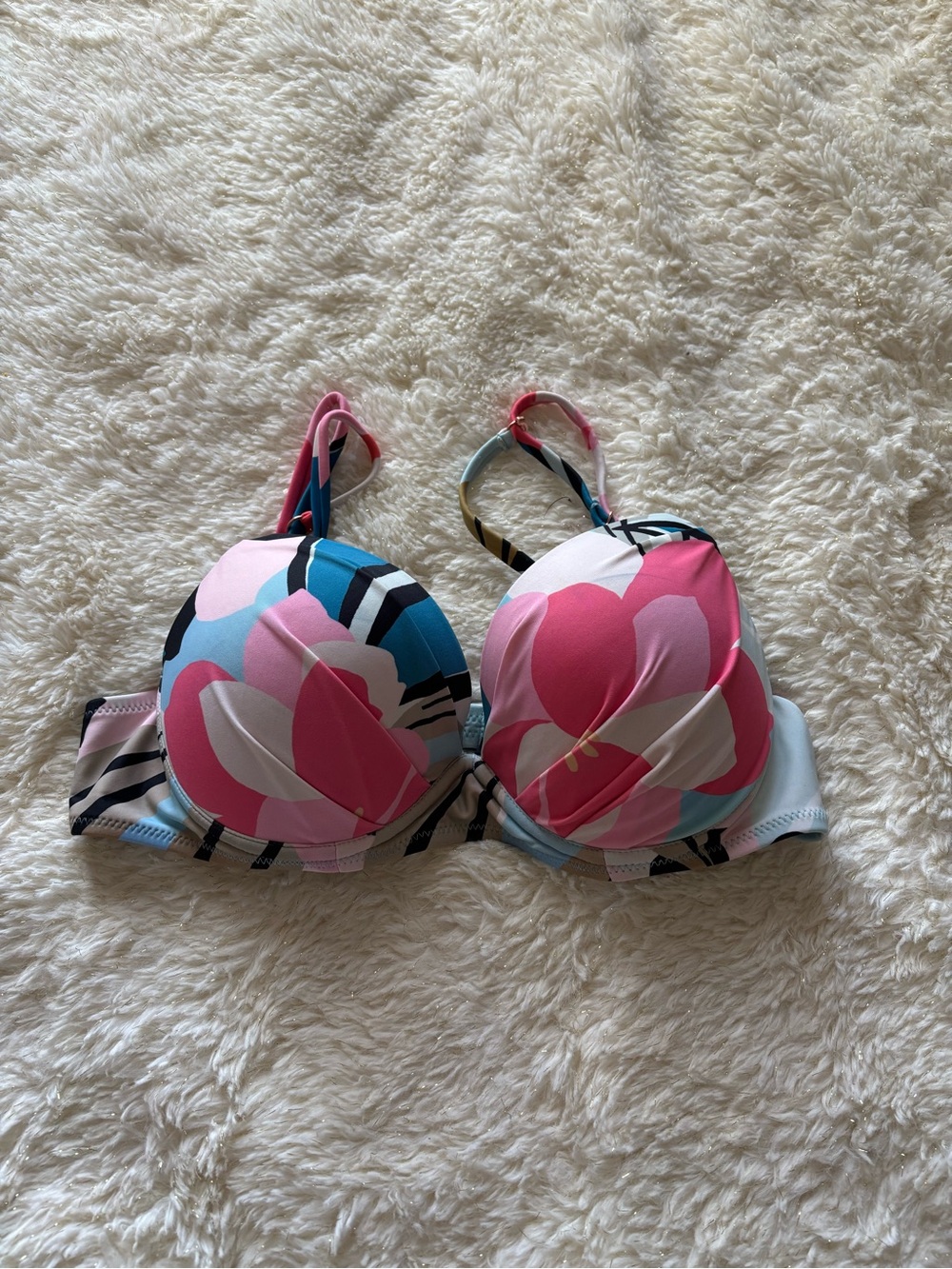 Raisins Pink Blue Floral Push-Up Bikini Top